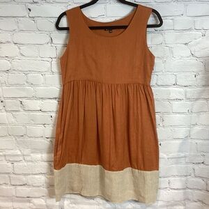 BIASA 100% LINEN COTTAGE FARMHOUSE SLEEVELESS DRESS POCKETS SZ XS